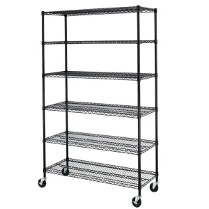 NSF Approval Heavy Duty Chrome 6 Tiers Commercial Storage Wire Steel Shelving with Wheels