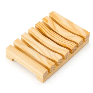 Natural Pine Wood Slatted Soap Dish Holder Water Drainage Tray for Bathroom Shower Sink