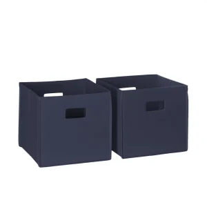 Navy Foldable Storage Boxes with Handles Fabric Organizer Box and Collapsible Storage Basket Set of 2