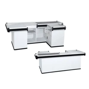 New Design Supermarket Cashier Desk Market Gondola Cash Register With Conveyor Belt