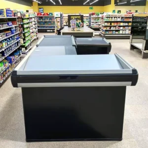 New Supermarket Equipment Steel and Wood Cash Counter Checkout Counters Grocery Store Checkout Counter