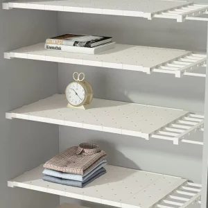 No-Drill Expandable Plastic Closet Wardrobe Stacking Organizer Rack Adjustable Tension Rod Cabinet Insert Shelf for Home Bedroom