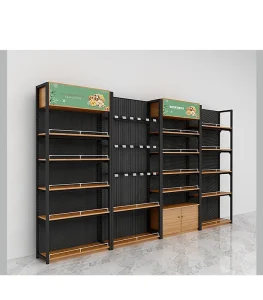 OEM Steel Wood Supermarket Gondola Rack Single Double Sided Display Stand Retail Store Convenience Shop Shelf Custom Size