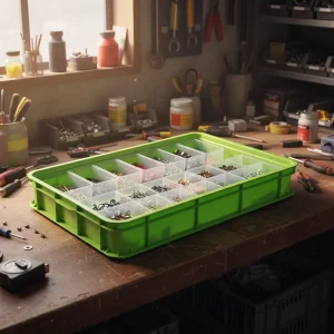 Oil & Chemical Resistant Recyclable Stackable Industrial Plastic Crate for Machining Shops & Automotive Plants