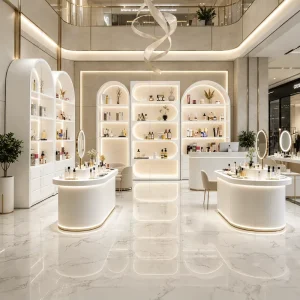 One Stop Solution Custom Modern Detachable Metal Cosmetic Retail Display Racks Independent Beauty Store Fixture
