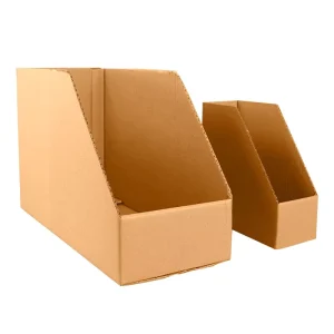 Open Top Corrugated Cardboard Storage Boxes Glossy Matt UV Laminated Custom Bin Shelves for Mailing with Embossing