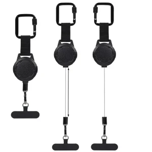 Outdoor Black square Lock Buckle Easy pull Enhanced Tensile Strength Anti theft Device Retractable Keychain Webbing Cross border