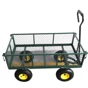 Outdoor High Quality 4 Wheeled Steel Garden Cart Heavy Duty Mesh Wagon Trailer Cart