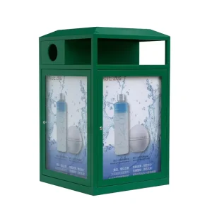 Outdoor Metal Advertising Garbage Receptacle Trash Can Outside Garden Street Recycle Waste Bin Public Commercial Steel Dustbin