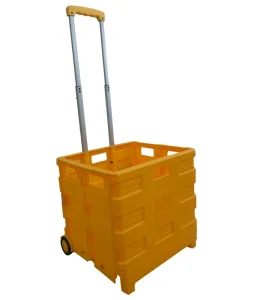 Outdoor Picnic Utility Collapsible Rolling Crate on Wheels Yellow Plastic Folding Trolley Cart Shopping Trolley
