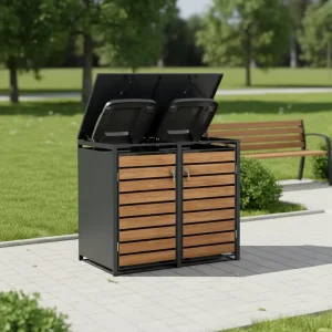 Outdoor Usage 240L Trash Bin Storage Cabinet Galvanized Steel Customized Metal Garbage Bin Shed