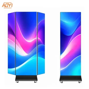 P1.86 P2 Indoor Vertical Trifold LED Poster Display 1920x1280mm Floor standing Movable Digital Advertising Billboard