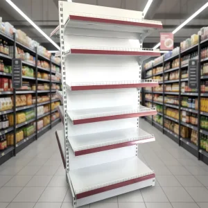 PFT Modern White Metal Retail Store Grocery Gondola Shelving Storage Perforated Back Display Rack Shop Shelves