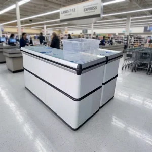PFT PFT 002 Metallic Cashier Desk Solid Shelf Simple Style 2 3 Shelves Square Convenience Store Supermarket Checkout Counter