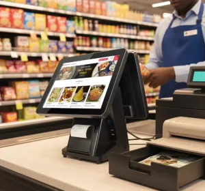 POS Billing System 15.6” Screen Checkout Counter with Internal Printer and POS Software for Department Store