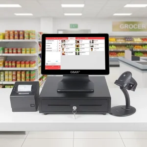 POS System Set 15.6 Inch Touch Screen Cash Register Machine Point of Sale PC Windows POS Terminal Restaurant