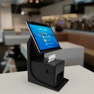 PS-20A POS Tablet Stand POS Tablet Holder Metal Adjustable Width 135-190mm 90 Degree Rotatable with Hidden Cable Management