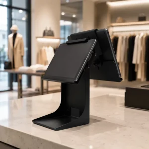PS-20B Metal Double Screen POS Printer Tablet Stand Mount 90°Rotatable Dual Tablet POS Stand Double Side POS Holder Stand