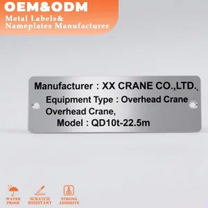Packaging Machinery Nameplate Anodized Aluminum Anti Rust Coating Metal Nameplate with Oil Resistant Surface