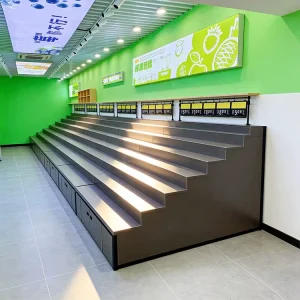 Paint Free Board Step Type Supermarket Fresh Produce Shelves Wall Mounted Step Display Cabinets for Fruit
