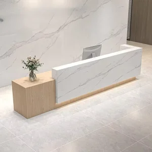 Paint Rock Slab Melamine Japanese Modern L shaped Commercial Company Hotel Bar Cashier Reception Desk