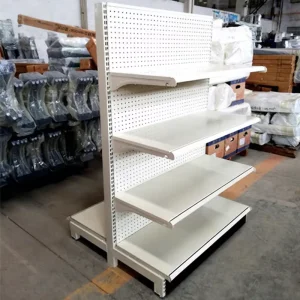 Pegboard Metal Display Rack White Supermarket Shelves 4 Layers Supermarket Shelves