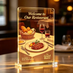 Personalized Acrylic Restaurant Table Tent Custom Logo Text Size Tabletop Menu Holder for Restaurant Cafe Bar Retail Counter