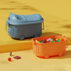 Pig Design PP Sundries Storage Organizer Bin with Wheels Multifunction Plastic Children Toys Storage Boxes