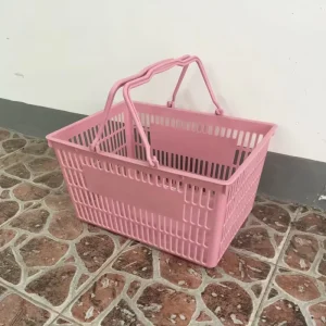 Pink Plastic Supermarket Double Handle Shopping Cart Basket