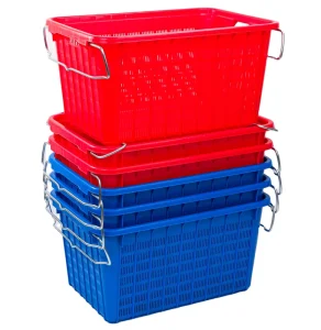 Plastic Crates for Fruit Vegetables Stackable and Nestable Plastic Crate with Metal Handle