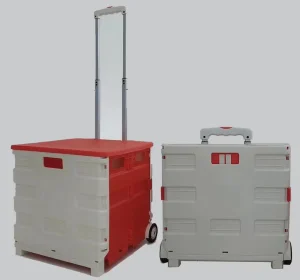 Plastic Folding Shopping Cart &Trolley with Wheels for Supermarket Grocery Trunk Collapsible Roll Cart with lid