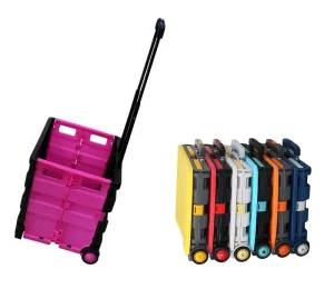 Plastic Folding Shopping Trolley Cart With Wheels Collapsible Rolling Grocery Utility Cart Supermarket Trolley Handcart OEM