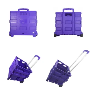 Plastic Folding Shopping Trolley Cart with 2 Wheels Personal Light Supermarket Rolling Portable Collapsible Handcart Pull Cart