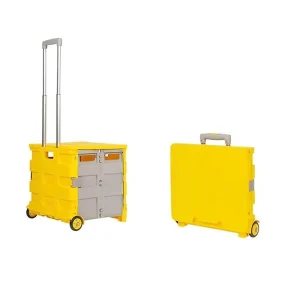 Plastic Market Two Wheels Handle Cart Trolley Foldable Plastic Food Carts Hand Push Grocery Shopping Trolley
