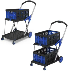 Plastic Multi Function Two Tier Foldable Shopping Trolley Carts With Foldable Baskets