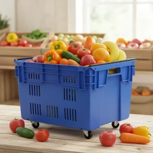 Plastic Produce Baskets Handles Stackable Vented Eco Friendly Durable Nestable Multi Use Garden Market Storage Containers