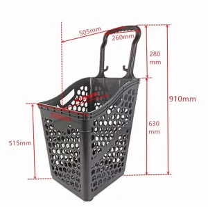 Plastic Rolling Honeycomb Shaped Supermarket Shopping Trolley Basket