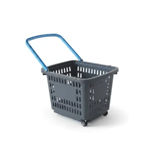 Plastic Rolling Shopping Basket with Handle and Wheels for Supermarket Grocery Store
