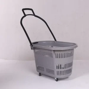 Plastic Single Handle Rolling Supermarket Basket With Wheels