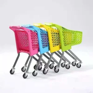 Plastic Supermarket Kids Shopping Trolley with Iron Cart and Flag for Children