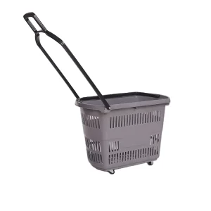 Plastic Supermarket Shopping Push Basket With Wheels and Handle