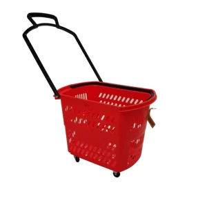 Plastic Trolley Rolling Baskets Supermarket Plastic Shopping Basket with Wheels