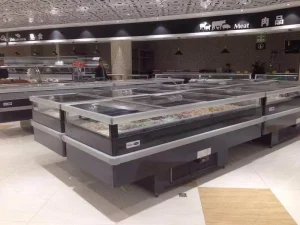 Plug In Air Dual Temperature Glass Showcase Display Open Supermarket Island Freezer Counter Digital Temperature Control