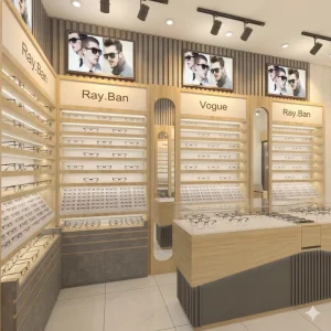 Plywood Sunglasses Display Showcase Customized Optical Shop Interior Design for Sale