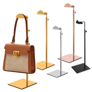 Polished Gold Counter Adjustable Height Handbag Display Stand Single Hook Bag Hanging Purse Display