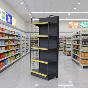Popular Design Double Sided Heavy Duty Metal Supermarket Shelving Gondola Shelf Quick Installation Commercial Use Epoxy Store