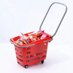 Portable 40L Supermarket Store Plastic Shopping Trolley Basket with Wheels