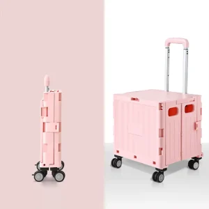 Portable Car Storage Organizer Plastic Iron Collapsible Grocery Market Pink Gift Shop Folding Shopping Trolley Cart for Woman