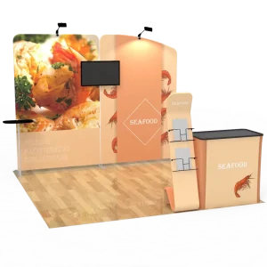 Portable Custom 10ft Curved Tension Fabric Dye Sublimation Printed Aluminum Frame Photo Booth Backdrop Banner Wall Trade Show