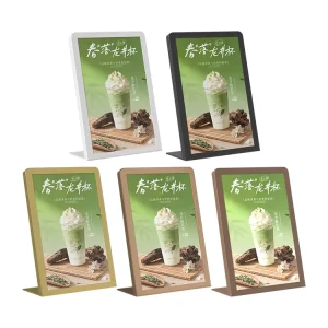 Portable Drop Resistant A4 A5 A6 L Shape Stainless Steel Sign Holders Customized Color Logo Art Deco Style for Hotels